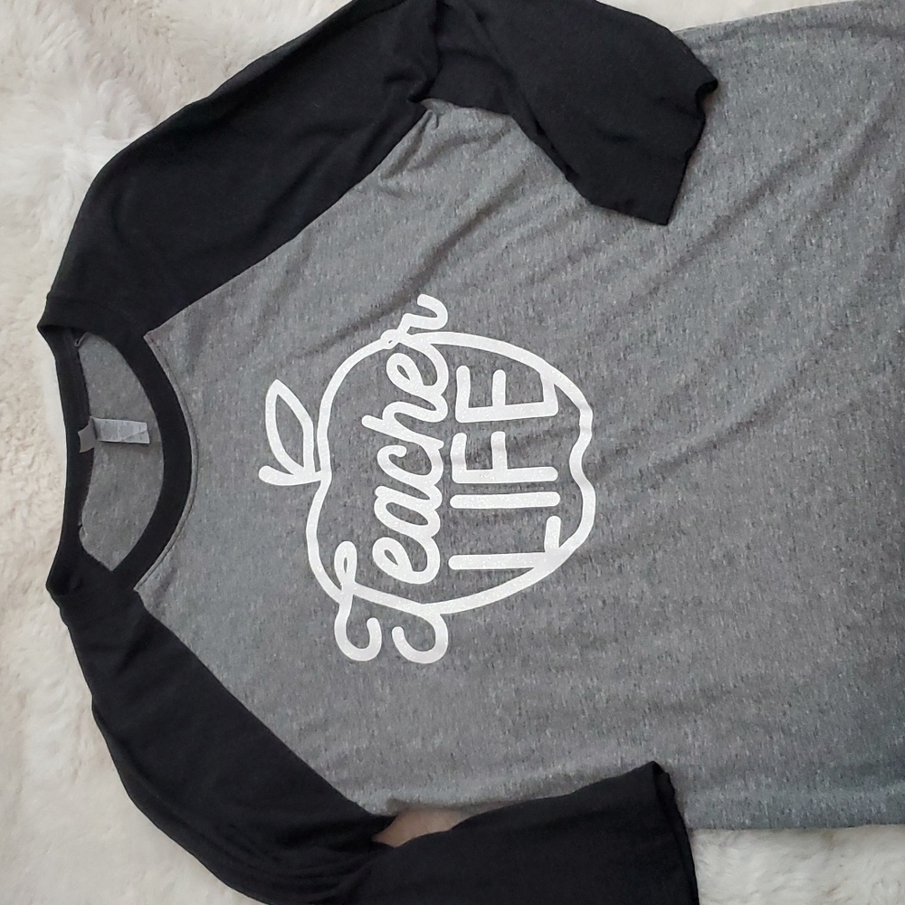Teacher Life Glittery Apple Baseball Tee
